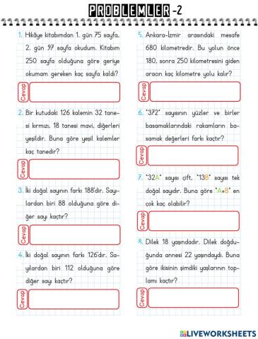 Toplama Çıkarma Problemleri-2