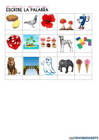 Escribir 15 palabras con primeras letras