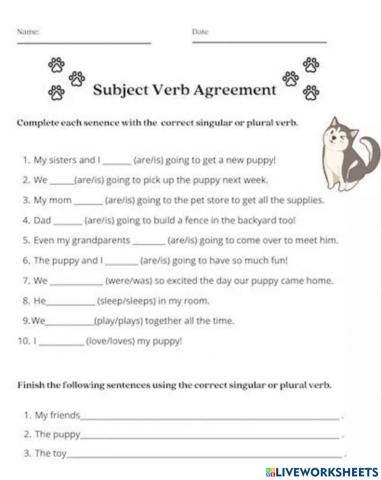 Subject verb agreement grade 4