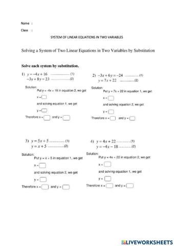 System of linear equations in two variables