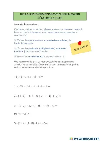 Operaciones combinadas con números enteros