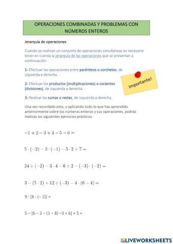 Operaciones combinadas con números enteros