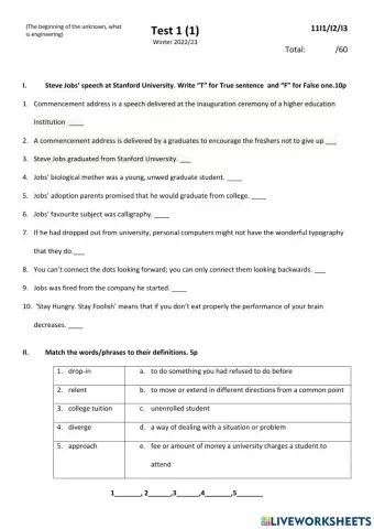 Test 1(1) Steve Jobs,engineering