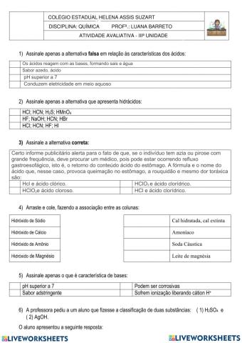 Atividade de Química - Ácidos e Bases
