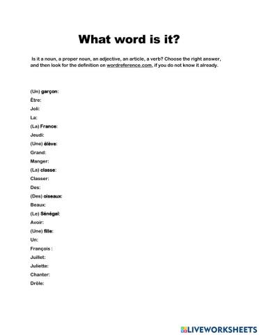 la categorie des mots