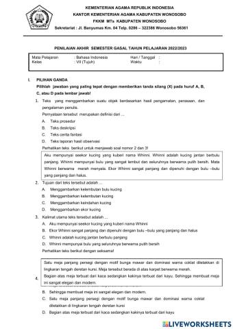 PAS Bahasa Indonesia kelas VII