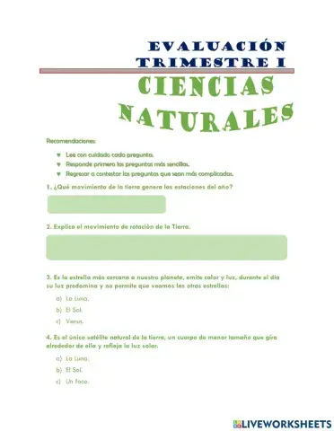 Examen Ciencias Naturales Trimestre I