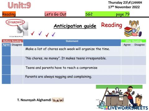 SG2 U9 Reading anticipation p78 parents teens complain chores