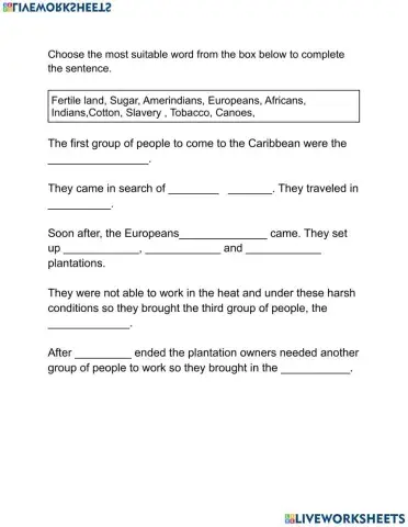 Early Settlers in the Caribbean Summary