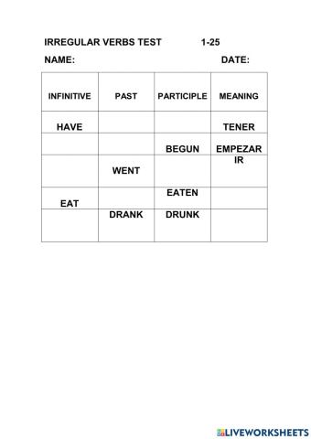 Irregular verb test