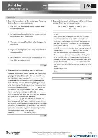 Gateway B2 Unit 4 test