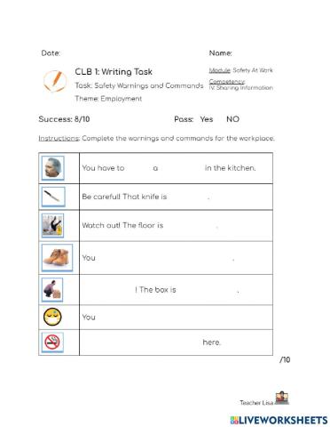 CLB 1: Writing TASK Safety at Work