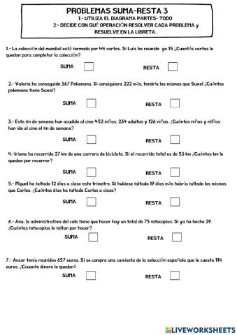 Problemas de suma resta