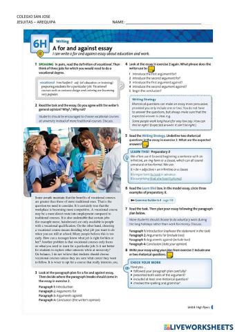 A for and against essay