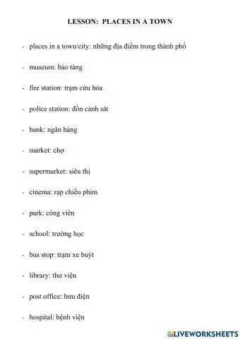 Vocabulary - places in a town