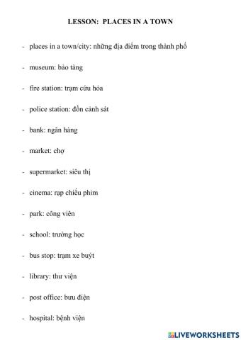 Vocabulary - places in a town