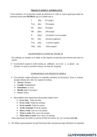 Present simple affirmative and activities