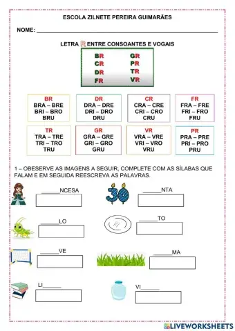 Letra R entre consoantes e vogais