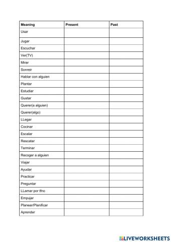 PAST OF REGULAR AND IRREGULAR VERBS 6º