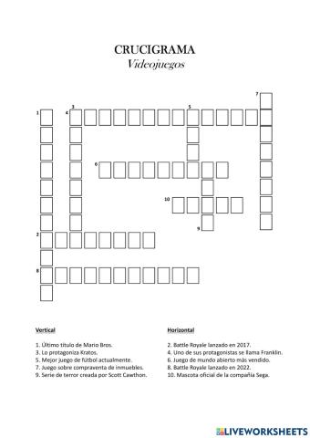 Crucigrama Videojuegos