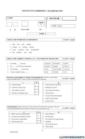 3rd year final mock test