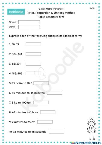 Ratio, Proportion & Unitary Method (Simplest Form)