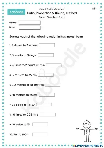 Ratio, Proportion & Unitary Method (Simplest Form)