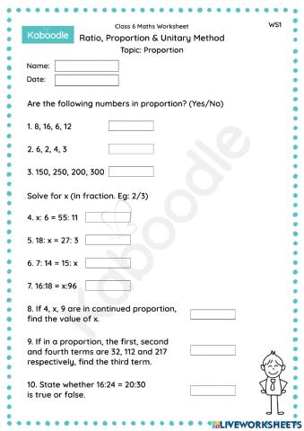 Ratio, Proportion & Unitary Method (Proportion)