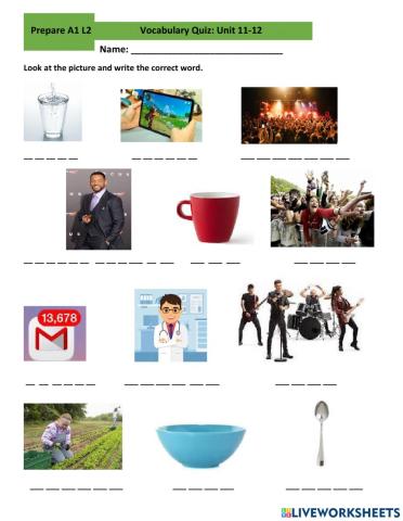 PREPARE A1 L2 VOCABULARY TEST UNITS 11-12
