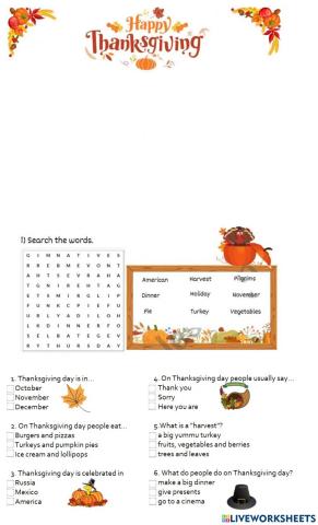 Thanksgiving Day | Free Interactive Worksheets | 2223808