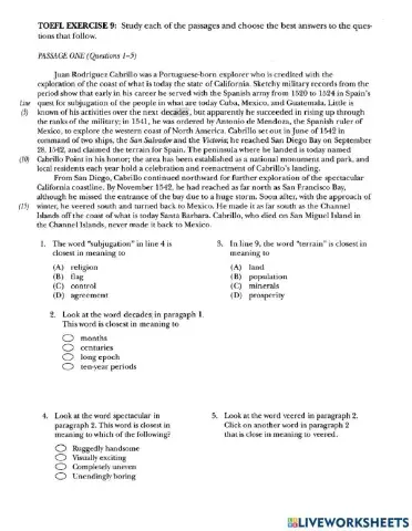 Toefl reading exercise 9