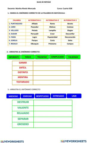 SINÓNIMOS Y ANTÓNIMOS