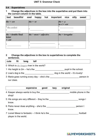 Wider World 1 - Unit 5 - Grammar check (superlativeadjectives)