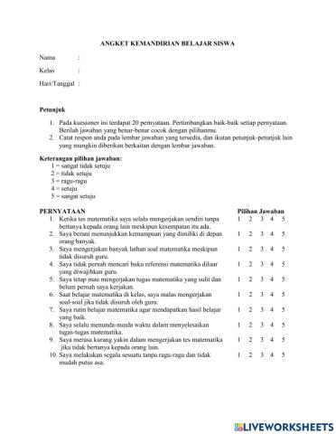 Angket kemandirian belajar