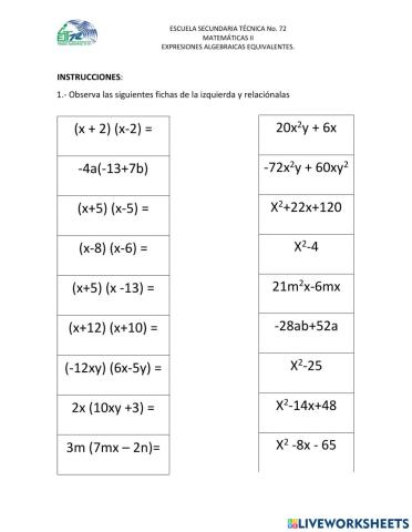 Expresiones Algebraicas Equivalentes