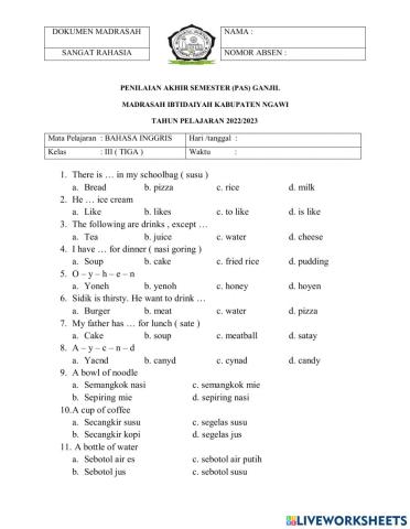 Bahasa inggris kelas 3