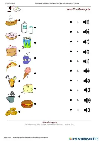 Listening & matching: food and drinks