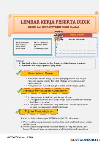 Lkpd sifat limit fungsi aljabar