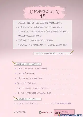 COMPRENSIÓ LECTORA 12: Les mandarines del tió