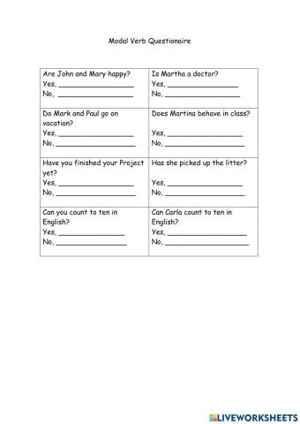 Modal Verb Questionaire