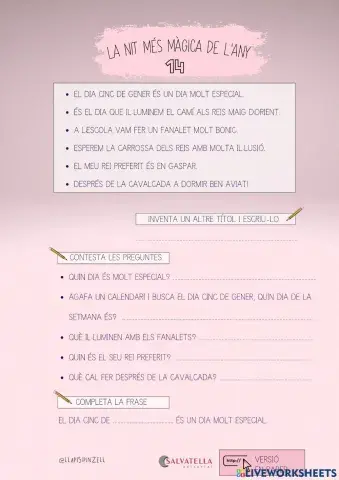 COMPRENSIÓ LECTORA 14: LA NIT MÉS MÀGICA DE L'ANY