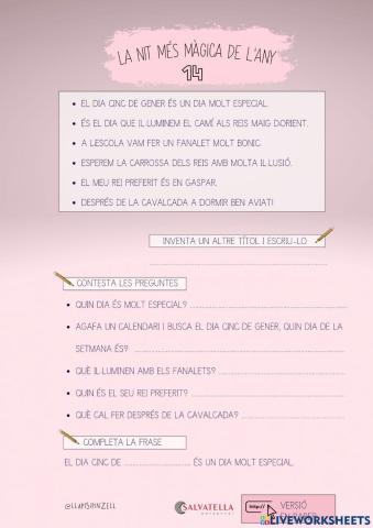 COMPRENSIÓ LECTORA 14: LA NIT MÉS MÀGICA DE L'ANY