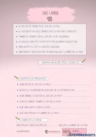 COMPRENSIÓ LECTORA 15: PAU I AMOR