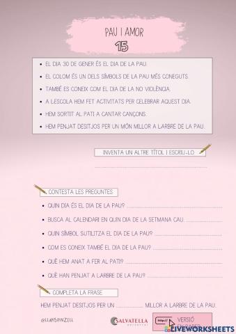 COMPRENSIÓ LECTORA 15: PAU I AMOR