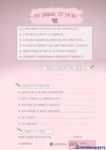 COMPRENSIÓ LECTORA 16: CARNESTOLTES