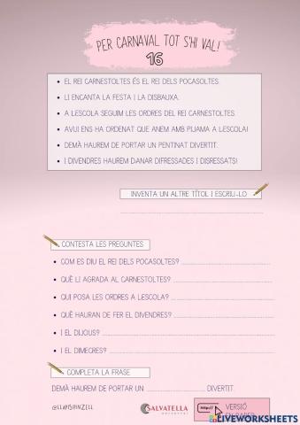 COMPRENSIÓ LECTORA 16: CARNESTOLTES