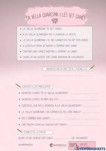 COMPRENSIÓ LECTORA 17: LA VELLA QUARESMA