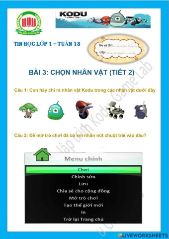 Lớp 1-Tuần 13-Bài 3: Chọn nhân vật (tiết 2)