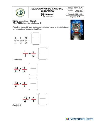 Operaciones entre fracciones