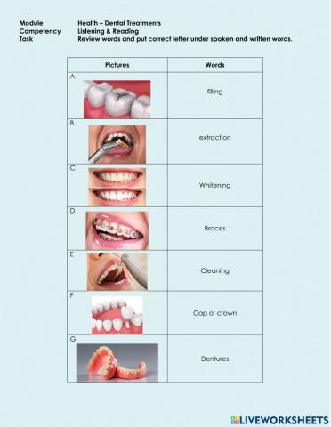 Listening & Reading Exercise - Dental Treatments